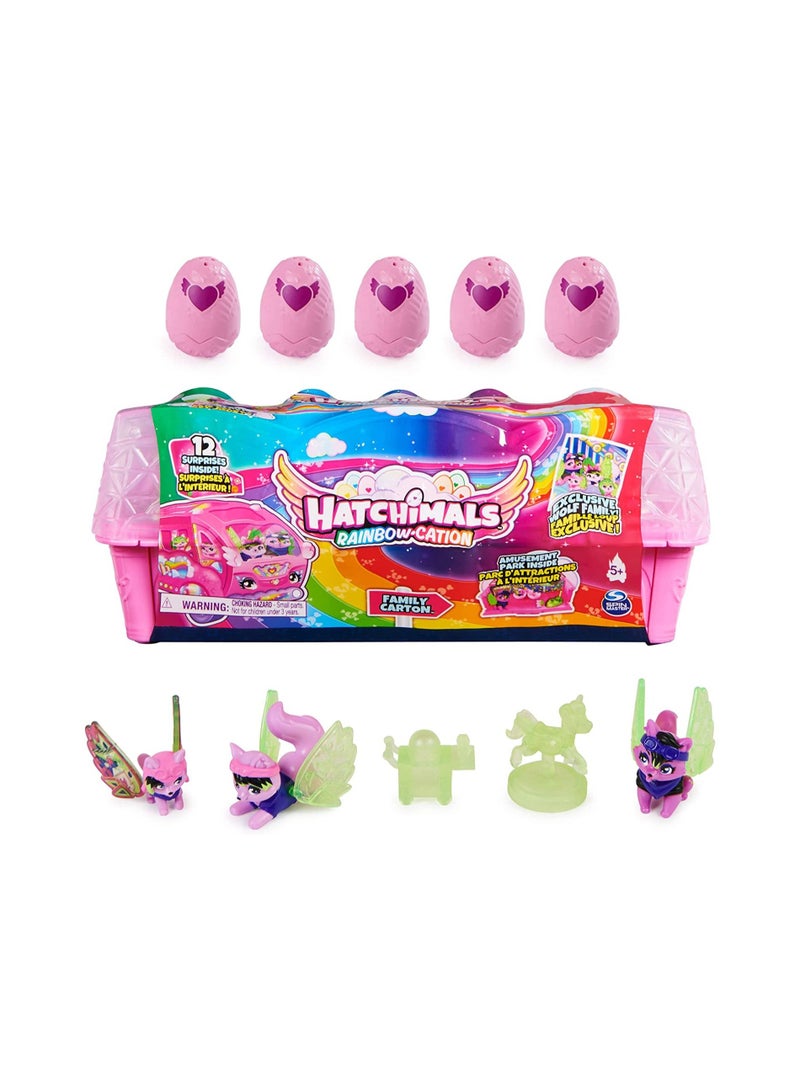 Hatchimals CollEGGtibles, Rainbow-cation Wolf Family Carton with Surprise Playset