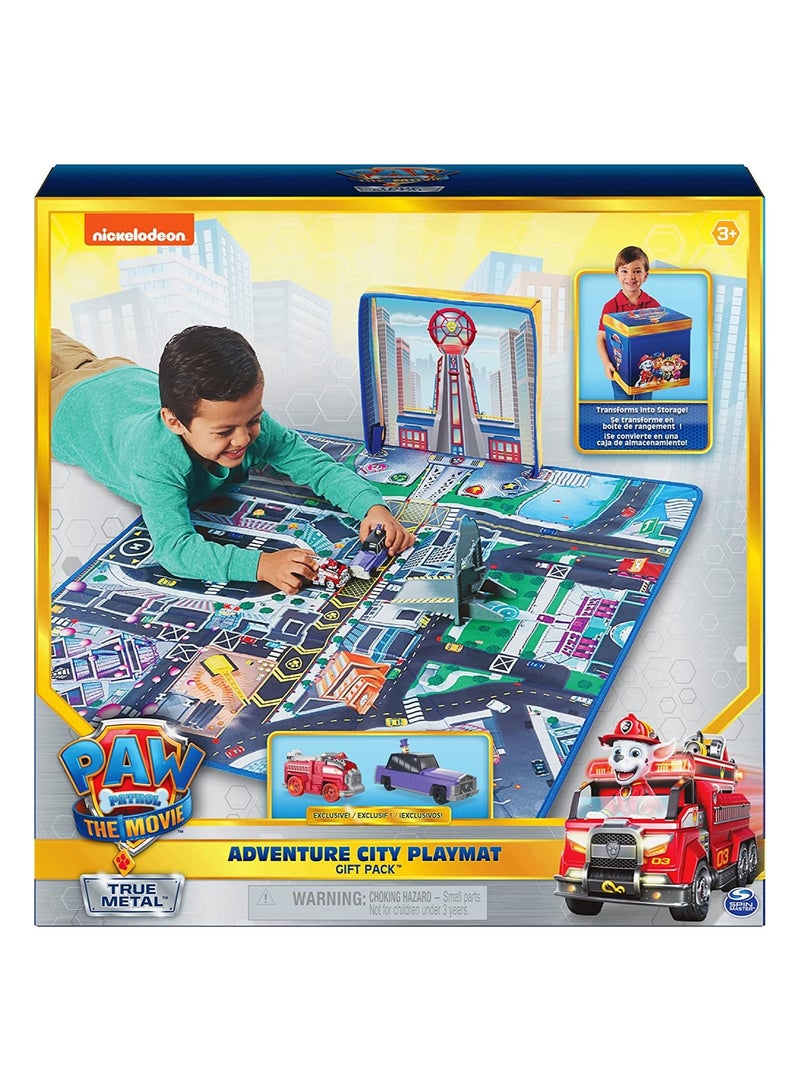 Paw Patrol, True Metal Adventure City Movie Play Mat Set with 2 Exclusive Toy Cars, 1:55 Scale, Kids Toys for Ages 3 and up