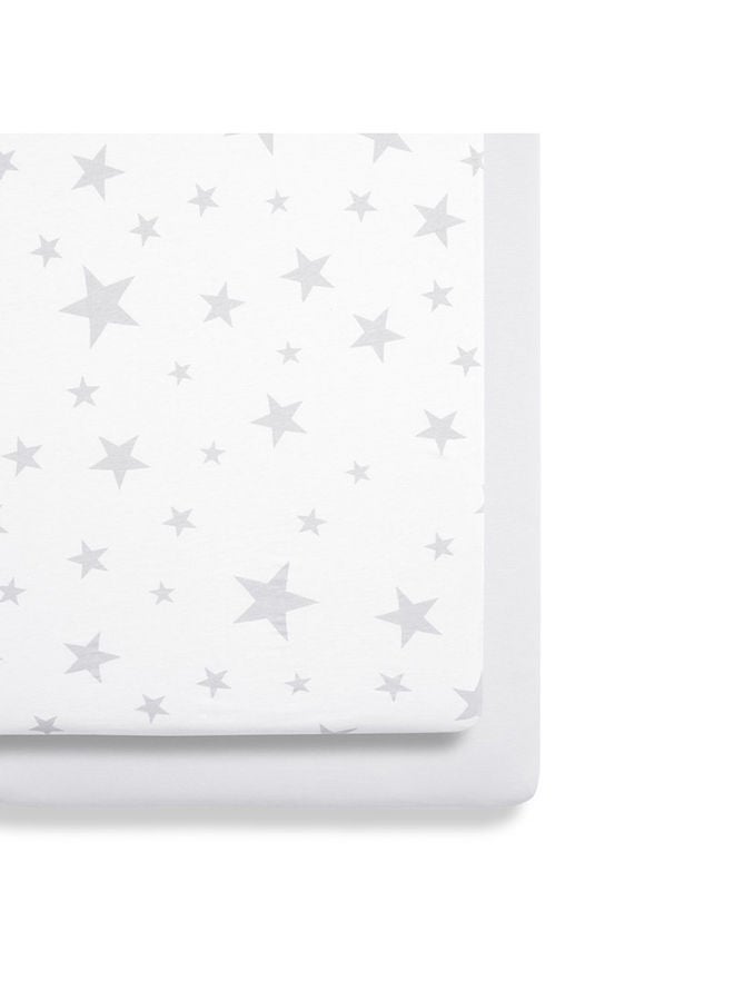 Pack of 2 Crib Fitted Sheets, Design Ed To Fit Pod Bedside Cribs, 100% Cotton, Infant And Baby, Patternstar, Fitted Sheet Size 44 X 80Cm