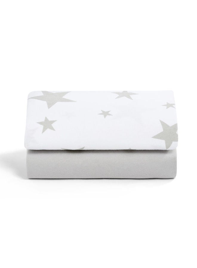 Pack of 2 Crib Fitted Sheets, Design Ed To Fit Pod Bedside Cribs, 100% Cotton, Infant And Baby, Patternstar, Fitted Sheet Size 44 X 80Cm