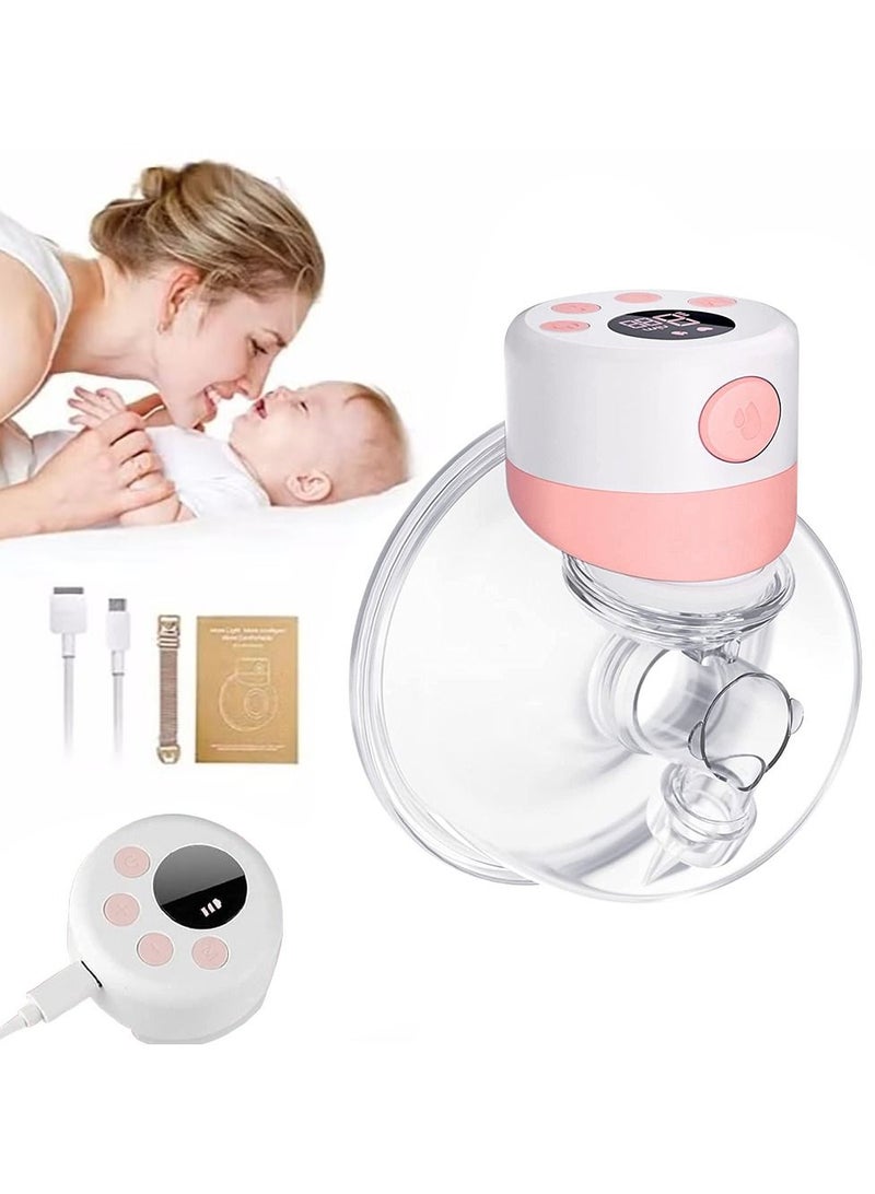 Wearable Breast Pump, Hands Free Breast Pump, LCD Display, Low Noise & Painless, 2 Modes,9 Levels Electric Breast Pump Portable,Pink.