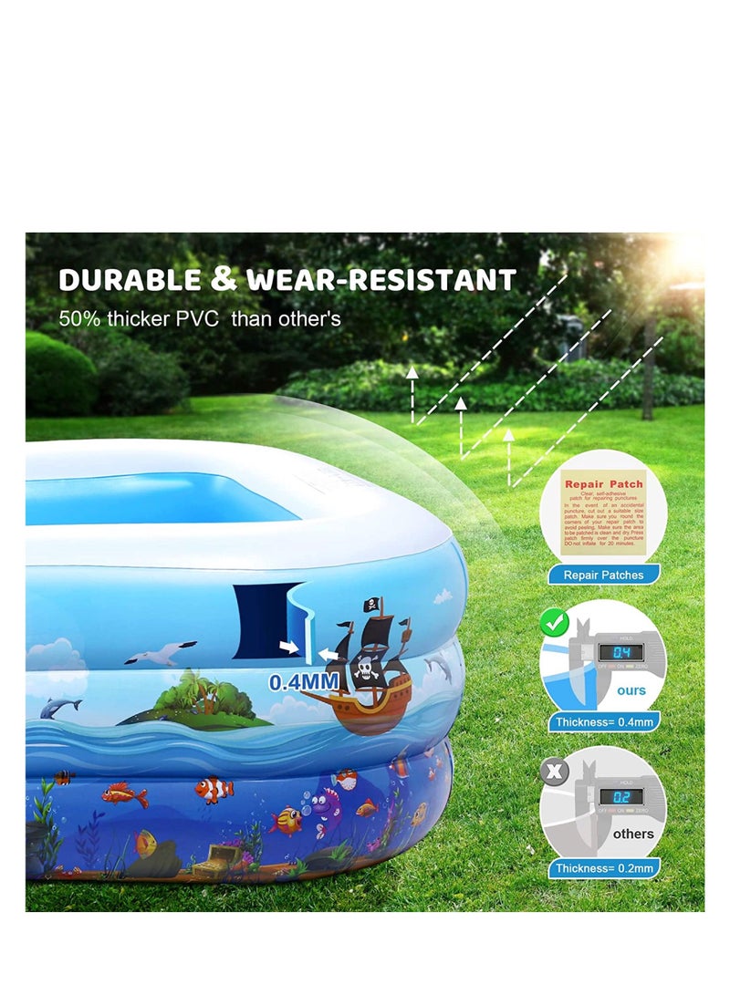 Inflatable Swimming Pool Kiddie Pool Large Size Blow Up Swimming Pool for Family Adults Kids Toddler Giant Rectangle Lounge Blowup Pool for Indoor Outdoor Backyard Ground 210cm x 150cm x 60cm