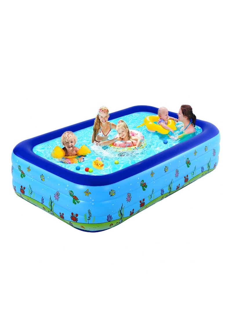 Inflatable Swimming Pool Kiddie Pool Large Size Blow Up Swimming Pool for Family Adults Kids Toddler Giant Rectangle Lounge Blowup Pool for Indoor Outdoor Backyard Ground 210cm x 150cm x 60cm