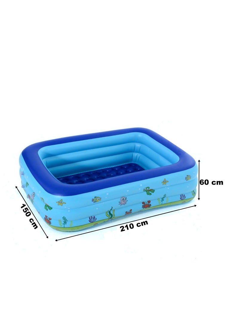 Inflatable Swimming Pool Kiddie Pool Large Size Blow Up Swimming Pool for Family Adults Kids Toddler Giant Rectangle Lounge Blowup Pool for Indoor Outdoor Backyard Ground 210cm x 150cm x 60cm