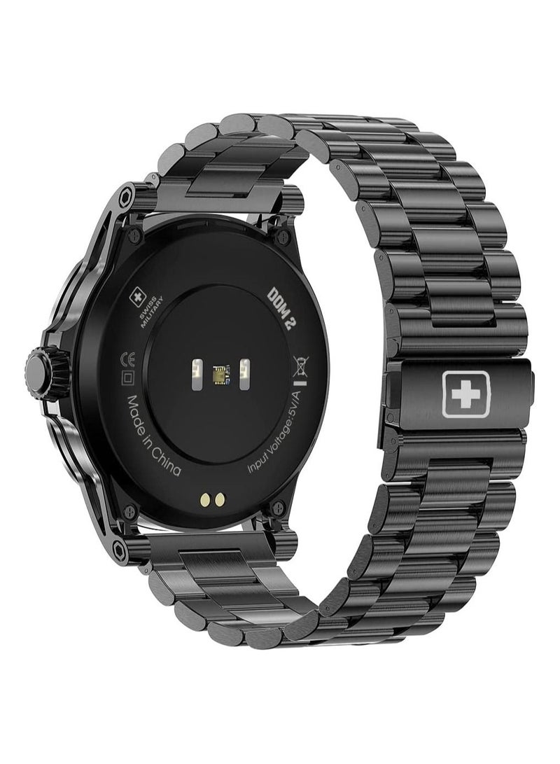 Swiss Military Dom 2 Smartwatch: Receive & Make Calls,Sport Features,Heart Rate/Blood Pressure/Oxygen Level Monitoring, Magnetic Charging,5-7 Days Battery Life Compatible with iOS/Android. - Gun Metal
