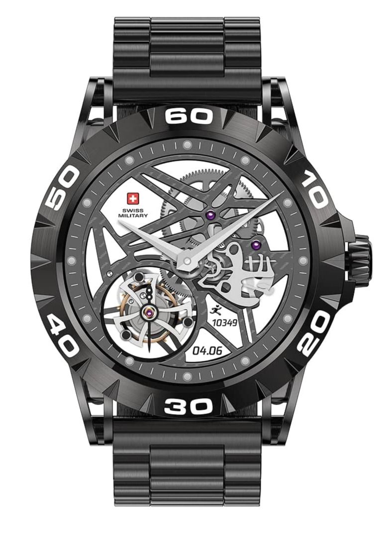 Swiss Military Dom 2 Smartwatch: Receive & Make Calls,Sport Features,Heart Rate/Blood Pressure/Oxygen Level Monitoring, Magnetic Charging,5-7 Days Battery Life Compatible with iOS/Android. - Gun Metal