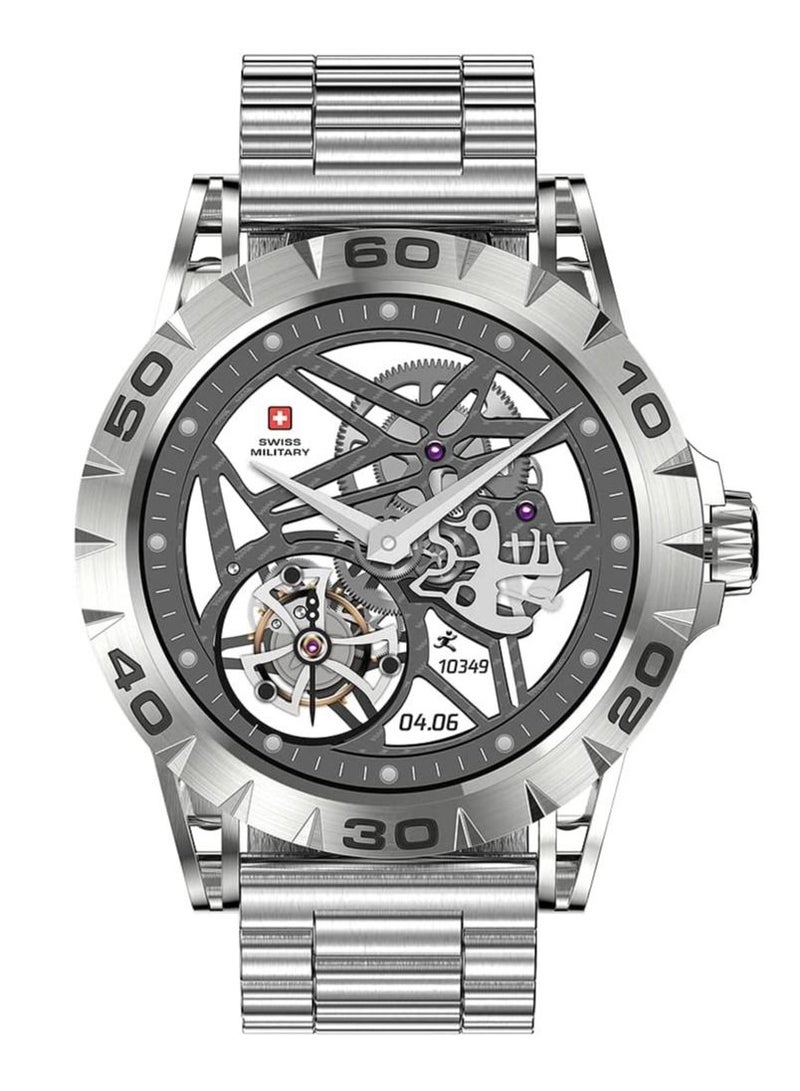 Swiss Military Dom 2 Smartwatch: Receive & Make Calls,Sport Features,Heart Rate/Blood Pressure/Oxygen Level Monitoring, Magnetic Charging,5-7 Days Battery Life Compatible with iOS/Android-Sliver Frame