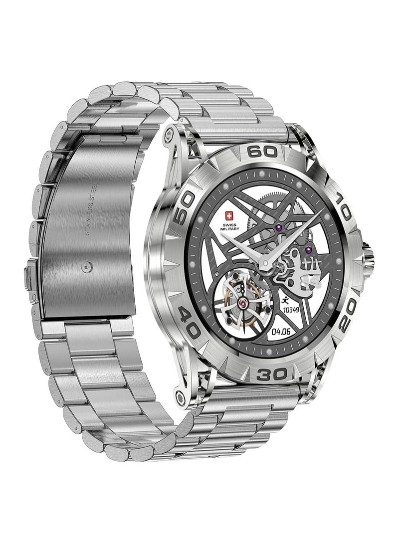 Swiss Military Dom 2 Smartwatch: Receive & Make Calls,Sport Features,Heart Rate/Blood Pressure/Oxygen Level Monitoring, Magnetic Charging,5-7 Days Battery Life Compatible with iOS/Android-Sliver Frame