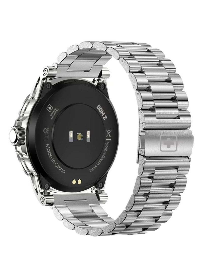 Swiss Military Dom 2 Smartwatch: Receive & Make Calls,Sport Features,Heart Rate/Blood Pressure/Oxygen Level Monitoring, Magnetic Charging,5-7 Days Battery Life Compatible with iOS/Android-Sliver Frame