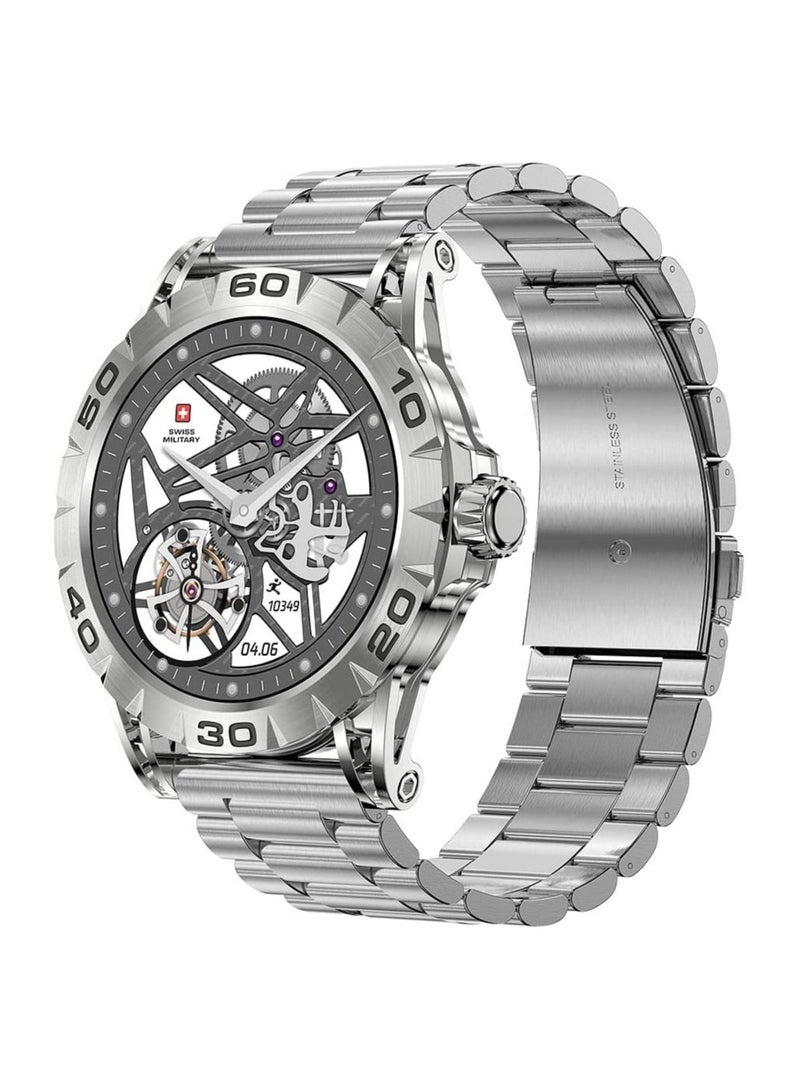 Swiss Military Dom 2 Smartwatch: Receive & Make Calls,Sport Features,Heart Rate/Blood Pressure/Oxygen Level Monitoring, Magnetic Charging,5-7 Days Battery Life Compatible with iOS/Android-Sliver Frame