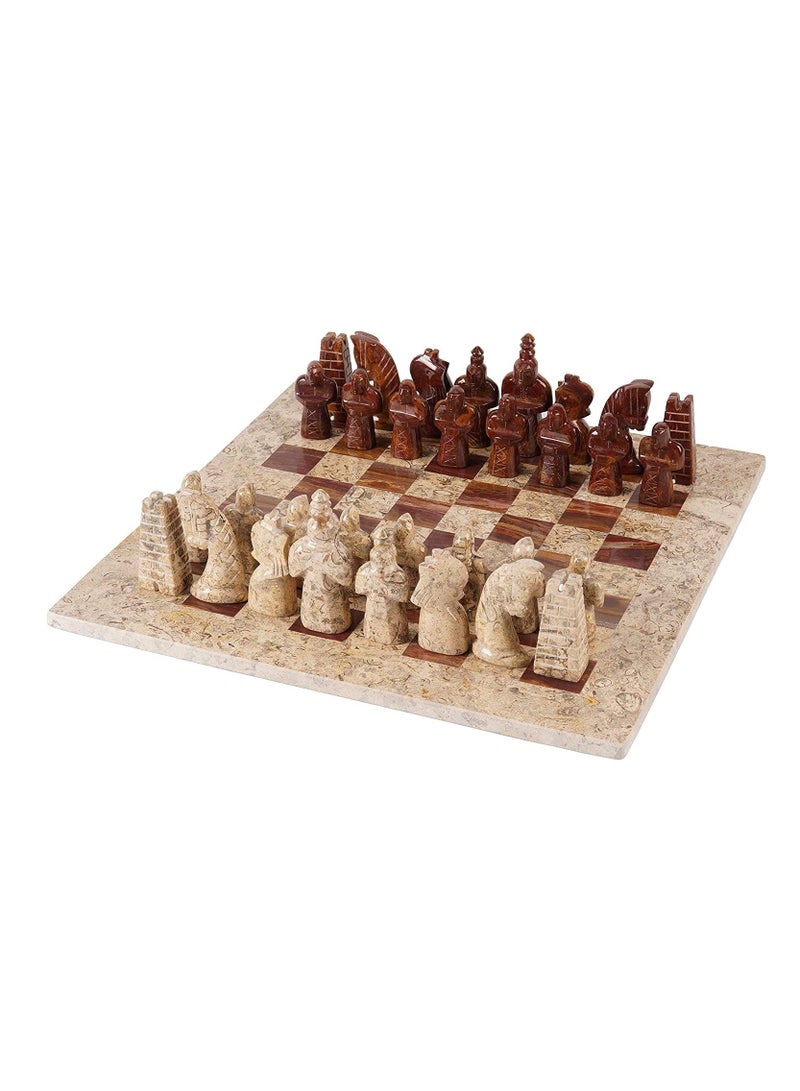 Radicaln Handcrafted Complete Chess Game Set 15 Inch Adult Antique Coral and Red Marble