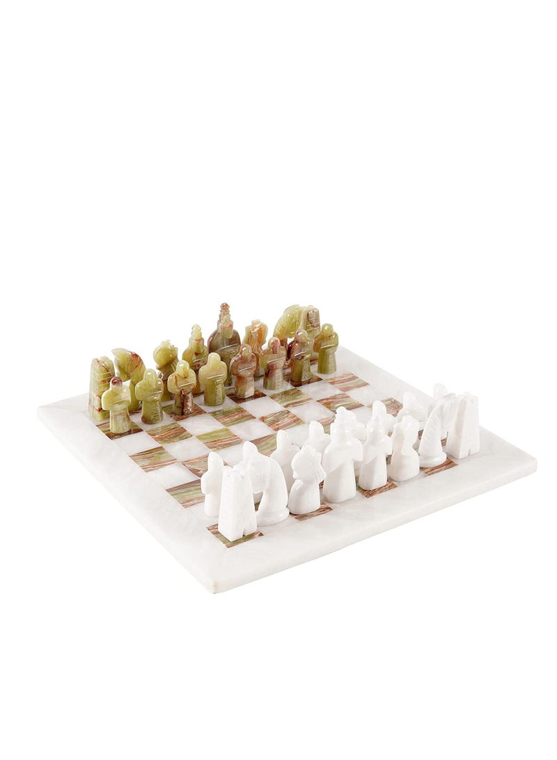 Radicaln Handmade 15 Inch White and Green  Antique Marble Full Chess Game Set for Adults