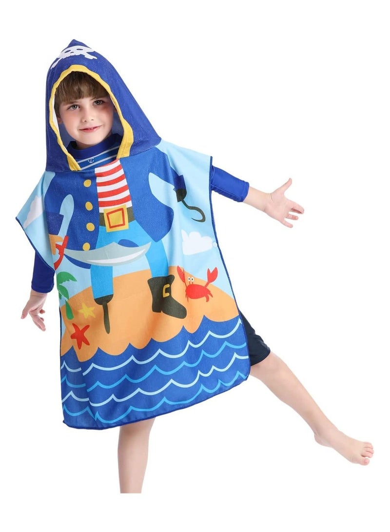 Kids Bath Towel for 1-6 Years Toddler, 1Pcs Hooded Towel, Microfiber Super Soft Robe Poncho Bathrobe, Boys Girls Swimming Beach Holiday Water Playing Pool Coverups (Pirate)