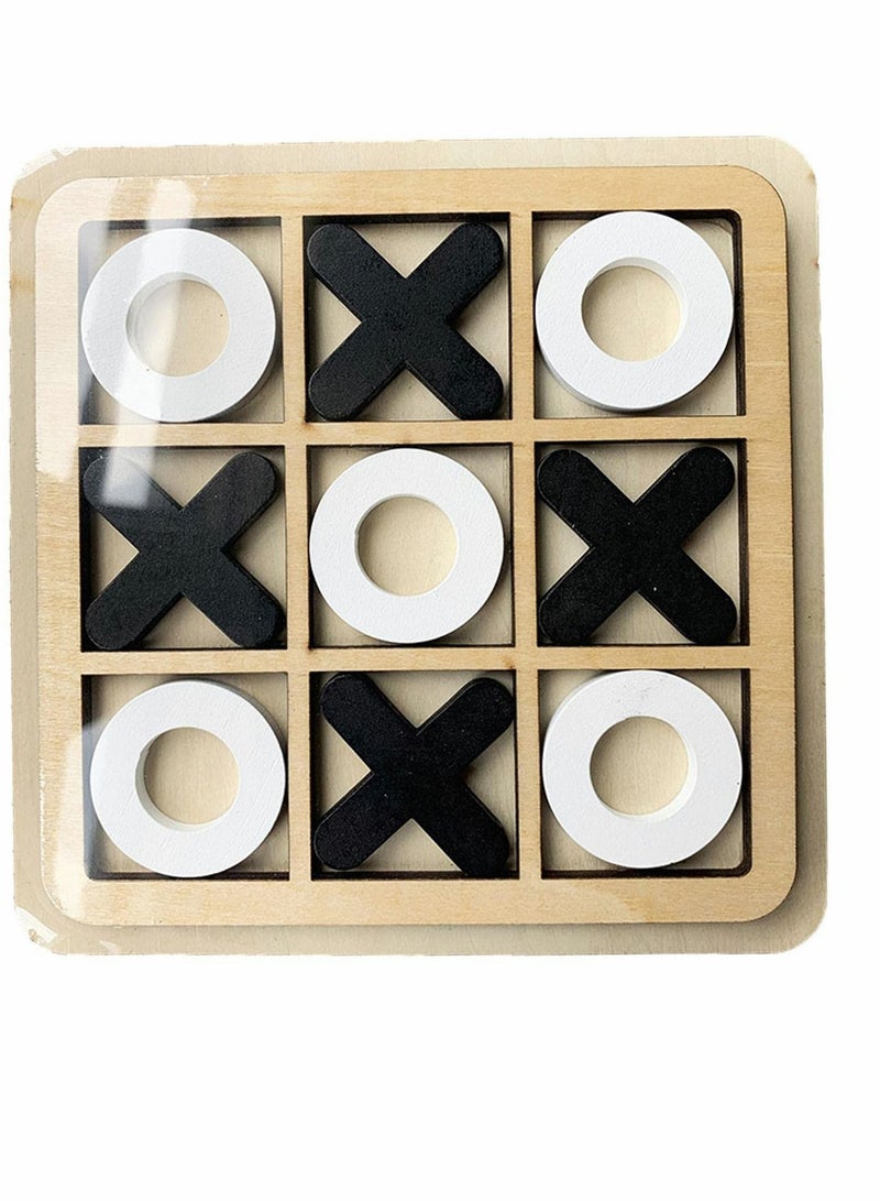 Tic-Tac-Toe Game Toy, Classic Wooden Checkerboard Educational Family Toys Set, Portable Casual Tabletop for Adults and Kids (3 Pcs)