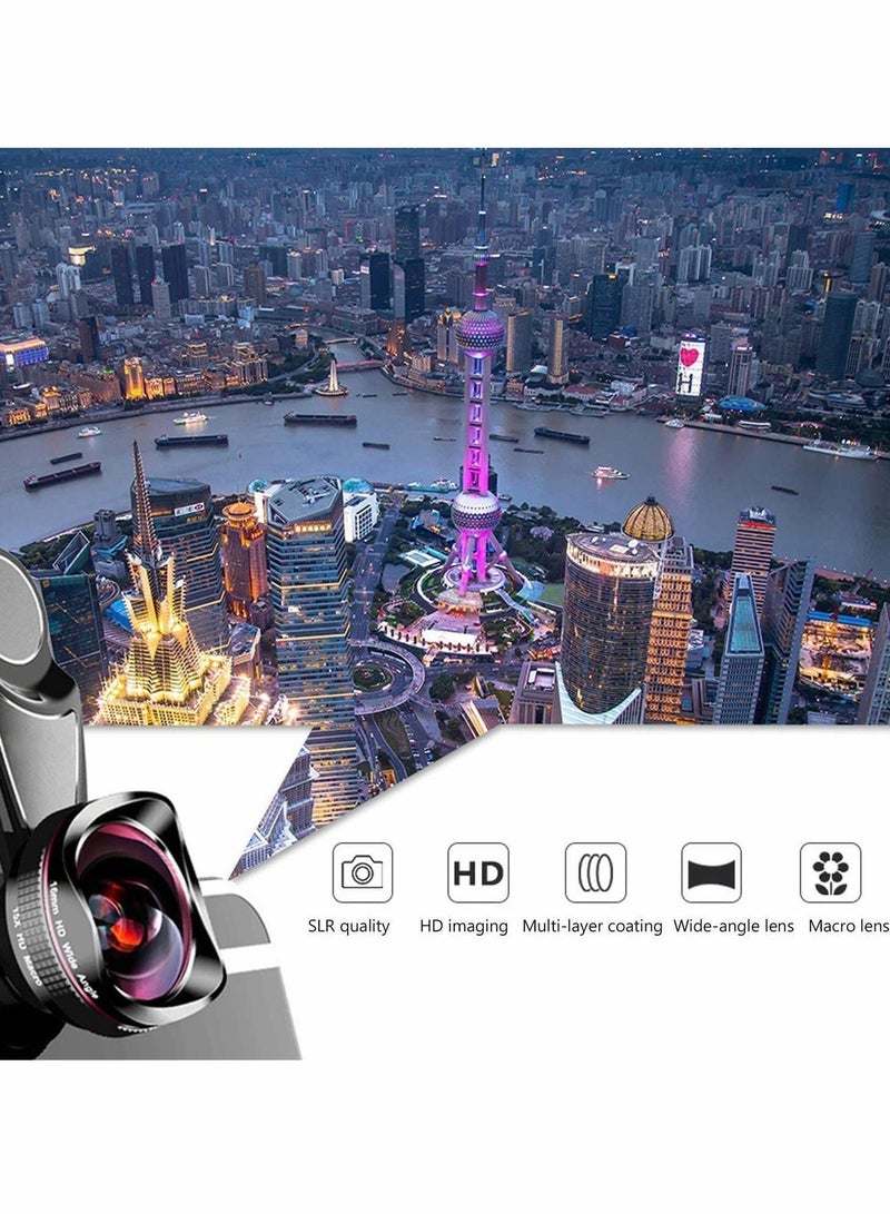 Phone Camera Lens,Clip on Cell Lens Kit Compatible with Most Phones,Most Smartphones, 4K HD 2 in 1 120° Wide Angle Lens, 15X Macro No Distortion