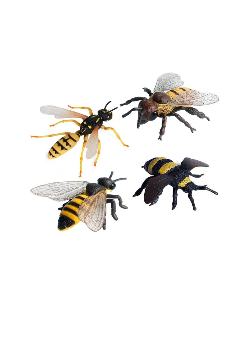 4PCS Bee Figurines Honeybee Insect Toy, Science Project, Cake Topper, Early Educational Toys Birthday for Toddlers Kids Age 3 4 5