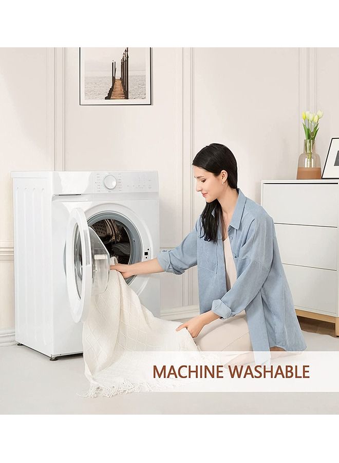 Soft Cozy Knit Blanket with Tassels for Couch and Bed Off White