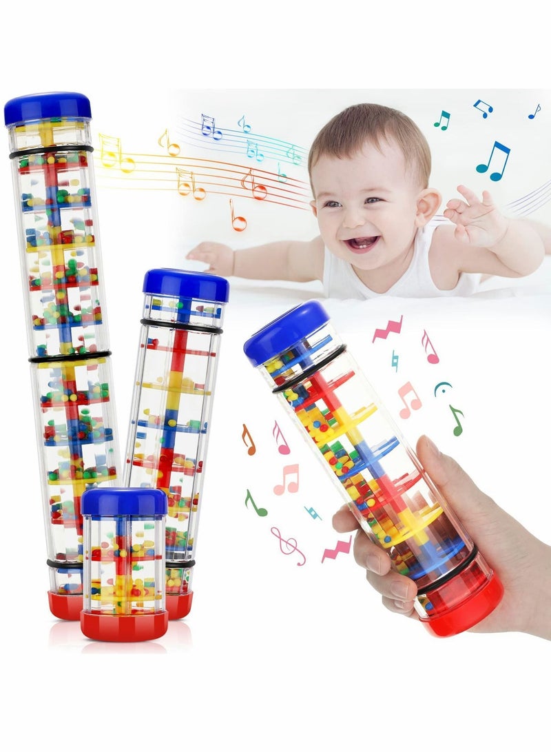 Rain Stick for Baby Shaker Sensory Auditory Musical Instrument Rattle Tube Plastic Toy Boys and Girls, 4 Inches, 8 12 One Each Size 3 Pieces