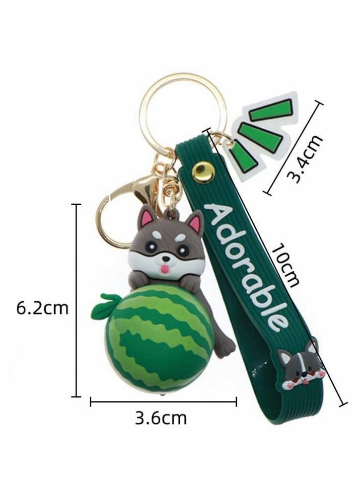 4 PCSWatermelon Avocado Cartoon Corgi Dog Keychains, Shiba Inu Keyrings, Bag Decoration, Door Key Ornaments, Fashion Jewelry(Avocado&Watermelon,Multicolor)