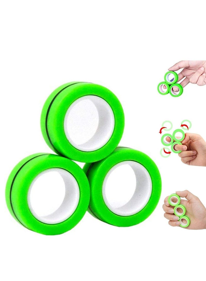 Fingears Magnetic Rings Fidget Spinner Toy Stress, Anxiety Relief Ring - Green 3pcs