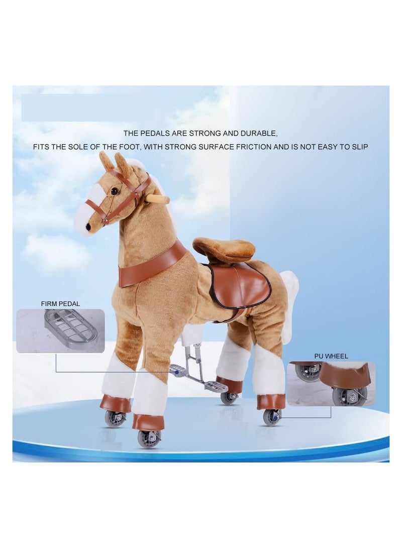 Horse Ride on Toy for Toddlers Ride on Rocking Horse Toy Plush Walking Pony Mechanical Riding Horse Medium Size for Age 5-12（Brown and White）