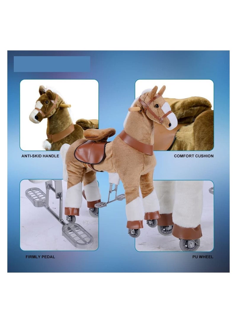 Horse Ride on Toy for Toddlers Ride on Rocking Horse Toy Plush Walking Pony Mechanical Riding Horse Medium Size for Age 5-12（Brown and White）