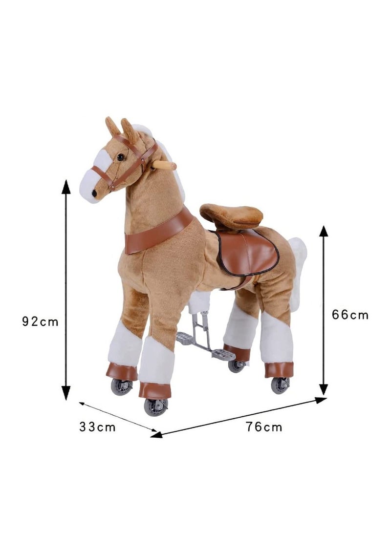 Horse Ride on Toy for Toddlers Ride on Rocking Horse Toy Plush Walking Pony Mechanical Riding Horse Medium Size for Age 5-12（Brown and White）