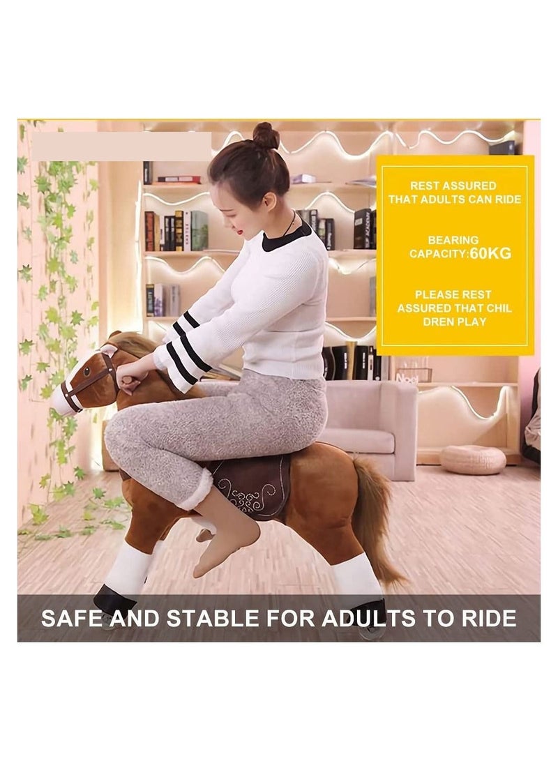 Horse Ride on Toy for Toddlers Ride on Rocking Horse Toy Plush Walking Pony Mechanical Riding Horse Medium Size for Age 5-12（Brown and White）