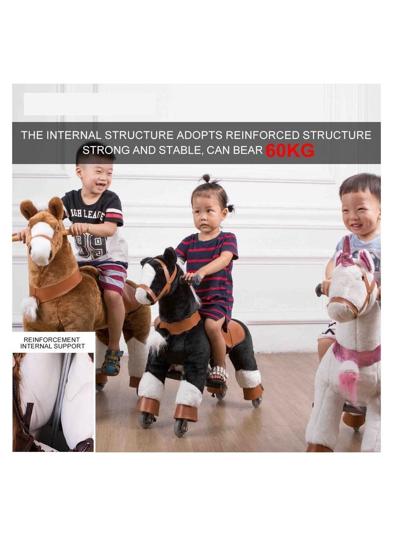 Horse Ride on Toy for Toddlers Ride on Rocking Horse Toy Plush Walking Pony Mechanical Riding Horse Medium Size for Age 5-12（Brown and White）