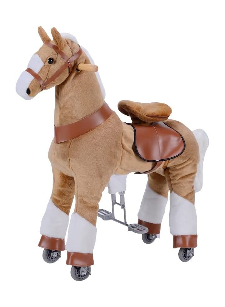 Horse Ride on Toy for Toddlers Ride on Rocking Horse Toy Plush Walking Pony Mechanical Riding Horse Medium Size for Age 5-12（Brown and White）