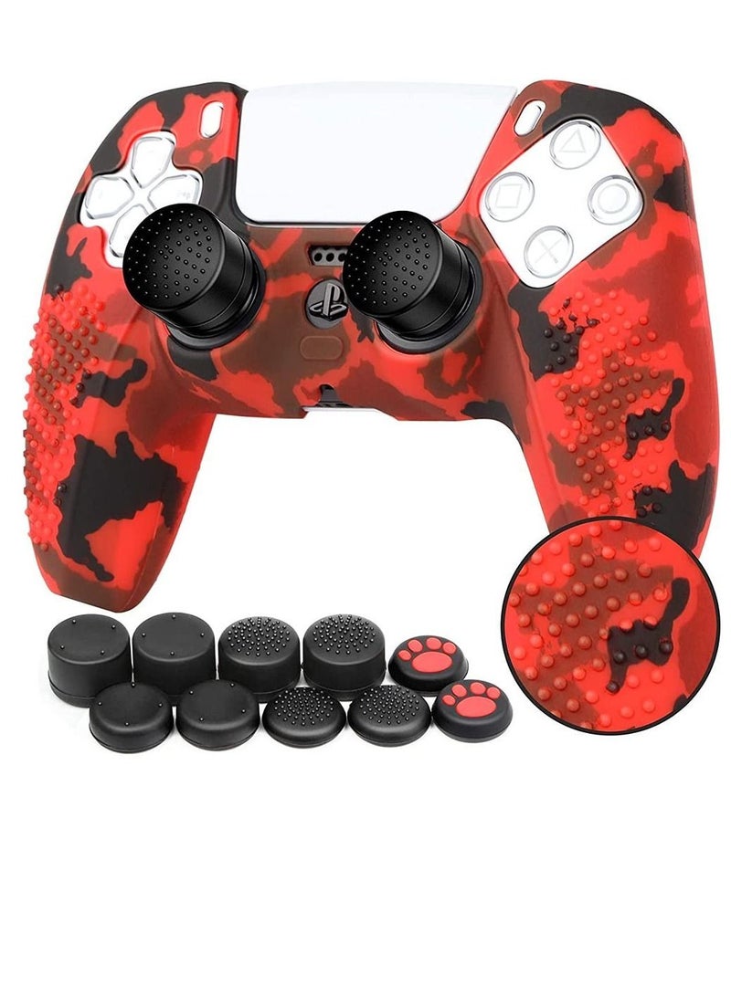 Silicone Shell Accessories For PS5 Wireless Controller Handles With Non Slip Dust Protection Cover, Handle x 1, Thumb 10 (Red Camouflage)