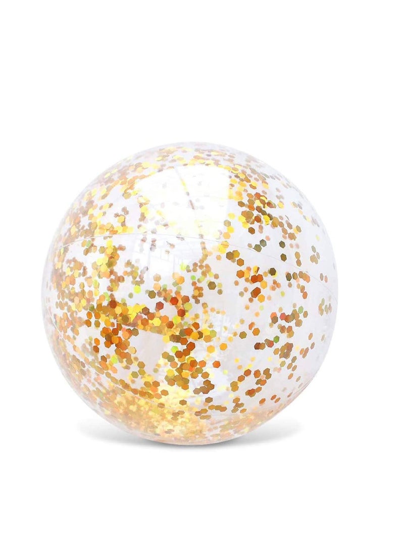 Inflatable Glitter Beach Ball Confetti Balls Transparent Swimming Pool Party for Summer Water Play Toy, and Favor Kids Adults 16 Inch (Gold)