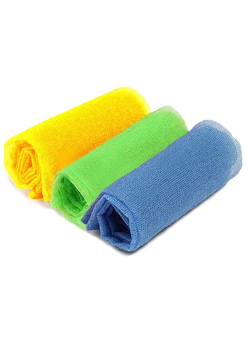 Bath Towel Dual-Sided Exfoliating Nylon Multicolor Cloth with Deep Clean & Invigorate Your Skin for Massaging Beauty Wash (3 Pack)