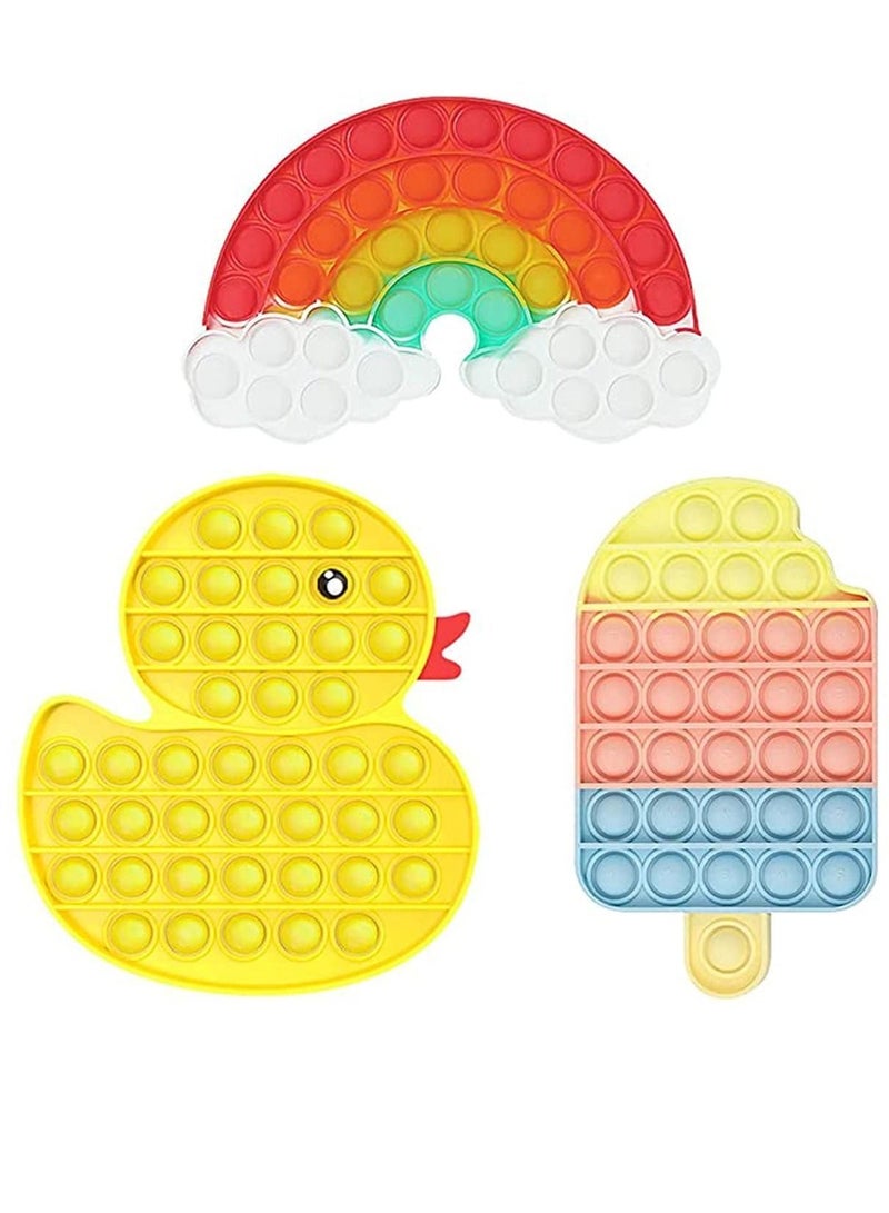 Sensory Decompression Toy, Help Reliever Anxiety, Stress Ice Cream, Yellow Duck Pop Fidget Toys for Silicone Pressure Relief Kid and Adults 3 Pcs