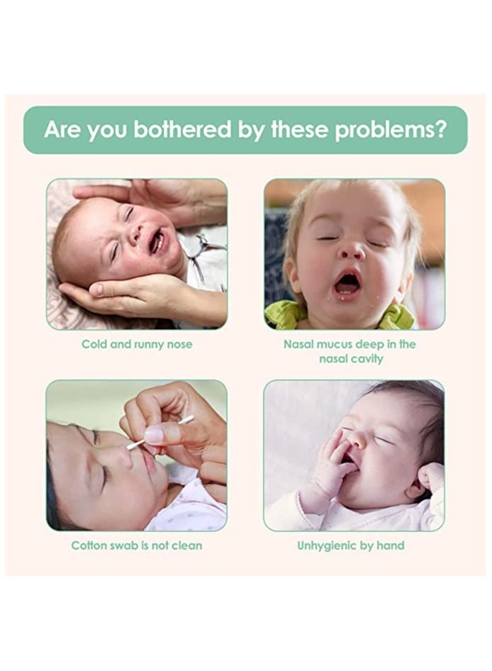Baby Nasal Aspirator and Ear Wax Suction Vacuum 2 in 1, Electric Nose Sucker for Baby, Baby Nose Sucker with 6 Levels Suction, 2 Silicone Nozzles, 2 Silicone Ear Scoops, 1 Hose