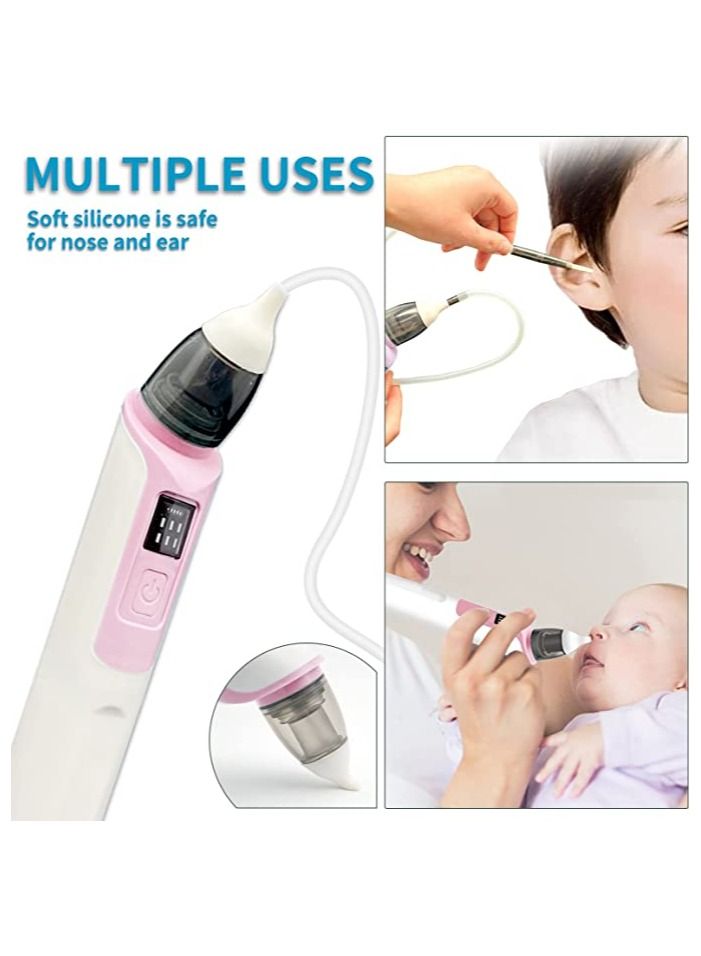 Baby Nasal Aspirator and Ear Wax Suction Vacuum 2 in 1, Electric Nose Sucker for Baby, Baby Nose Sucker with 6 Levels Suction, 2 Silicone Nozzles, 2 Silicone Ear Scoops, 1 Hose