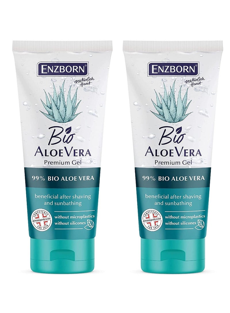 Bio Aloe Vera Gel with 99% Aloe Vera for Men and Women Helps to Soothe Irritated or Itchy Skin 200 ml x Pack of 2 Made in Germany
