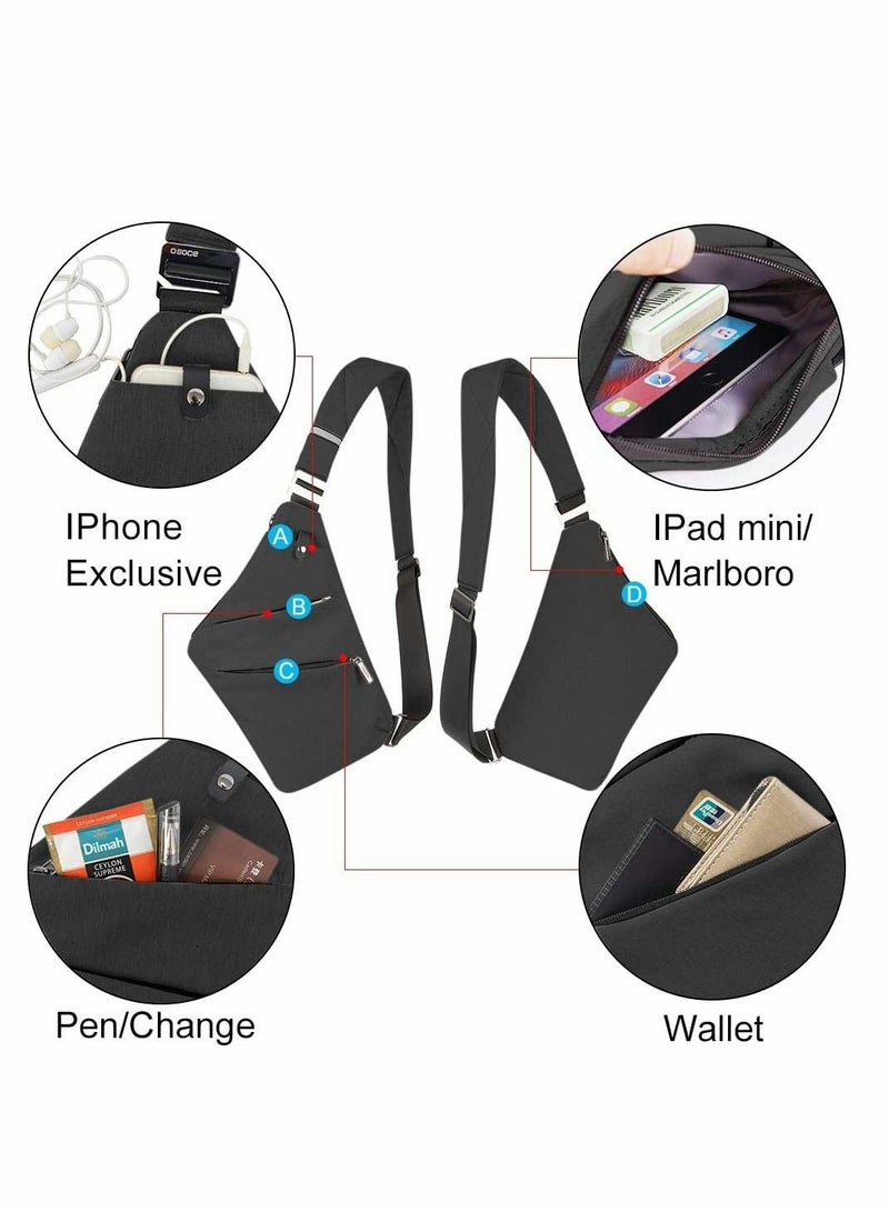 Sling Bag Chest Backpack Casual Daypack Black Shoulder Crossbody Lightweight Anti Theft Outdoor Sport Travel Hiking Bag for Men Women