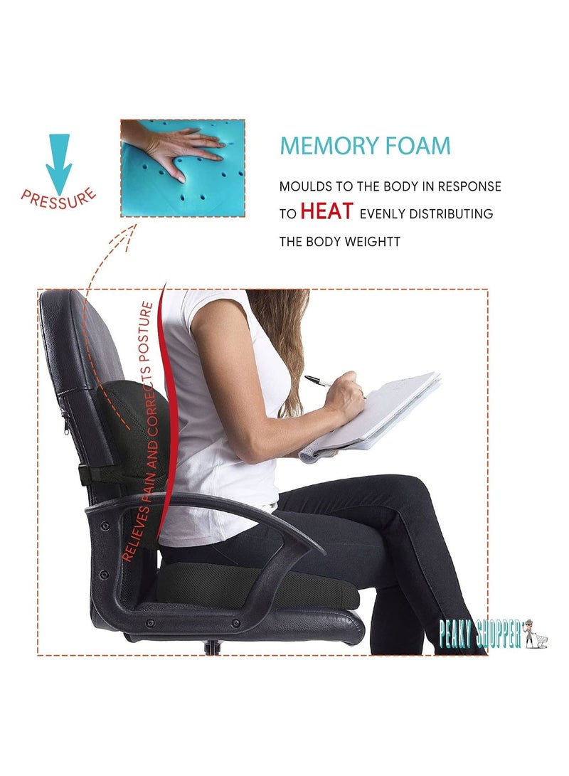 Non Slip Orthopedic Memory Foam Coccyx Cushion and Back Seat for Tailbone and Lumber Pain