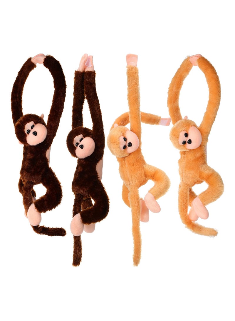 4 Packs Stuffed Monkey Hanging Monkey Stuffed Animal Monkey Plush Toy with Hook and Loop Fasteners Hands Large Stuffed Animal, Monkey Hanging 23 Inch for Adults Gifts Decors