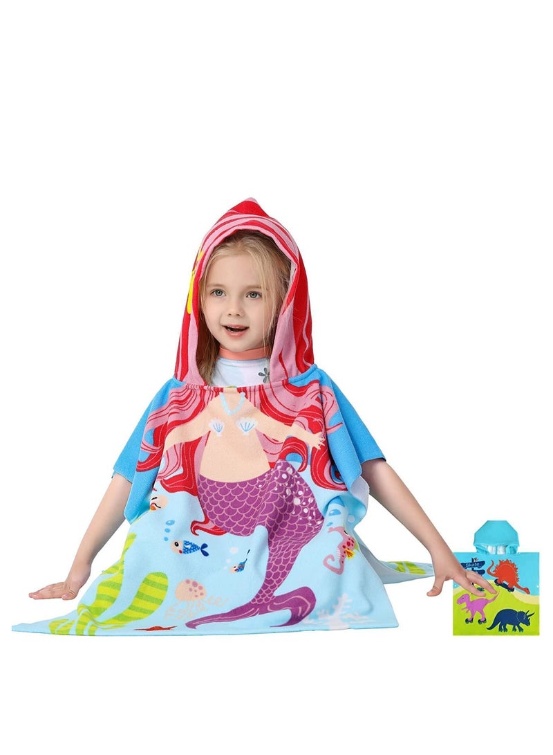 Kids Bath Towel for 1-6 Years Toddler, 1Pcs Hooded Towel, Microfiber Super Soft Robe Poncho Bathrobe, Boys Girls Swimming Beach Holiday Water Playing Pool Coverups (3D Mermaid)