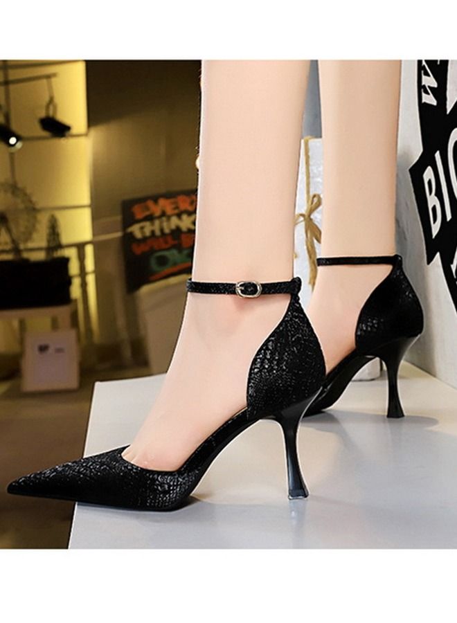 Pointed One-Line High-Heeled Sandals 8CM Black