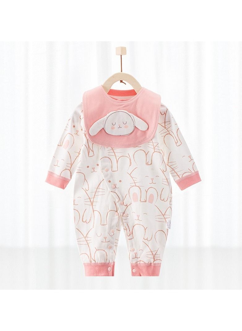 Baby's Cute Long-sleeved Cotton Cartoon One-piece With Bib