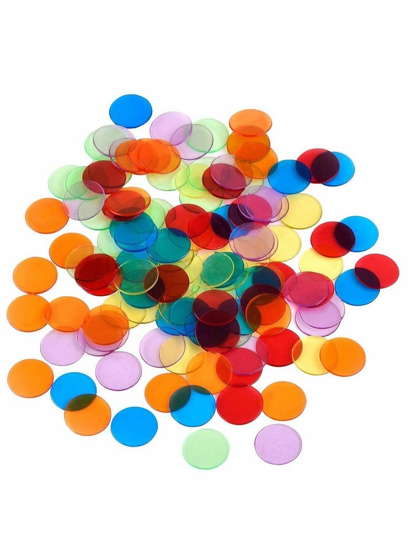 240 Transparent 6 Color Clear Bingo Counting Chip Plastic Markers, for Kindergarten, Sensory Play and Light Panels (Multicolored)