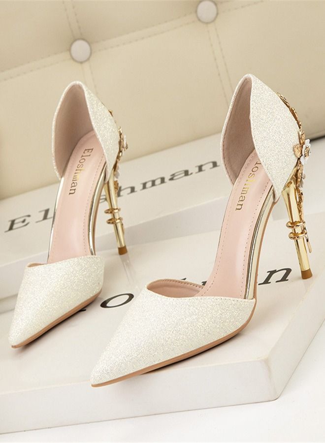 Pointed Heel Shoes 9CM White