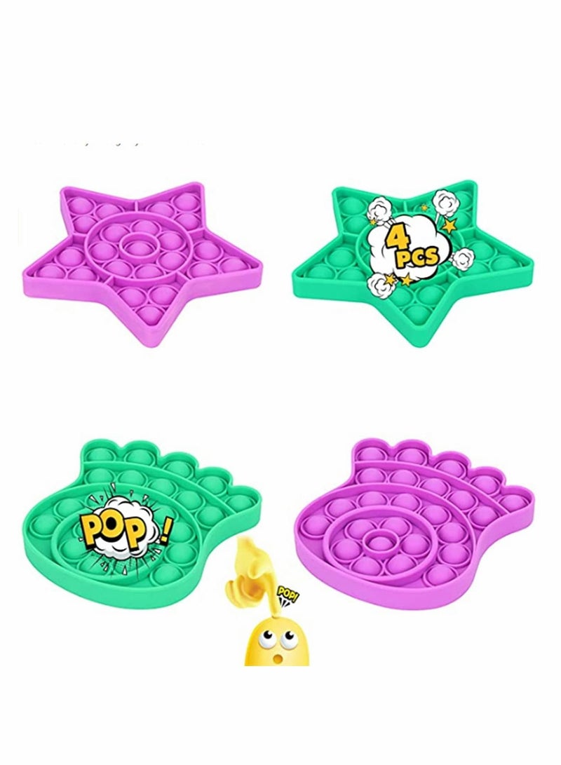 Fidget Toy with Popping Sound Bubble Sensory Toys 4 Pack for Anxiety & Stress Reliefs, Octopus-five pointed star