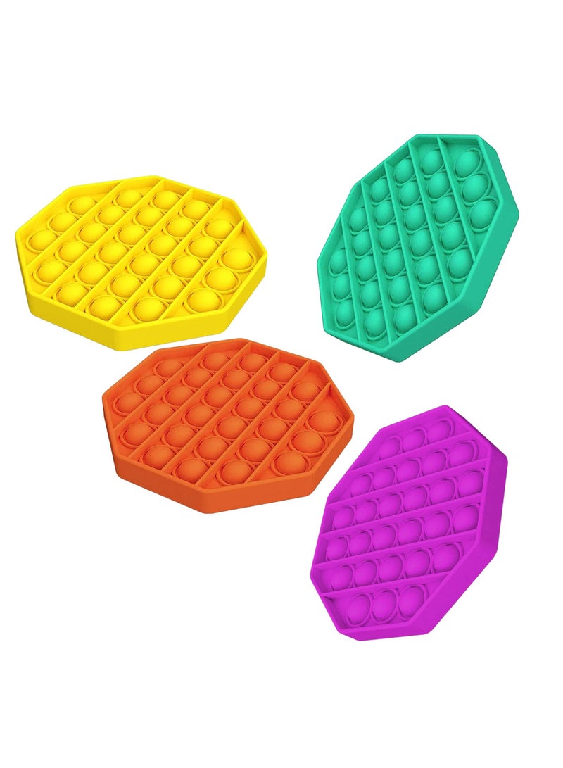 4 Pack Pop Fidget Toy Push Bubble Sensory Autism Special Needs Stress Reliever Silicone Squeeze for Home School and Office Octagon Yellow Purple Green Orange
