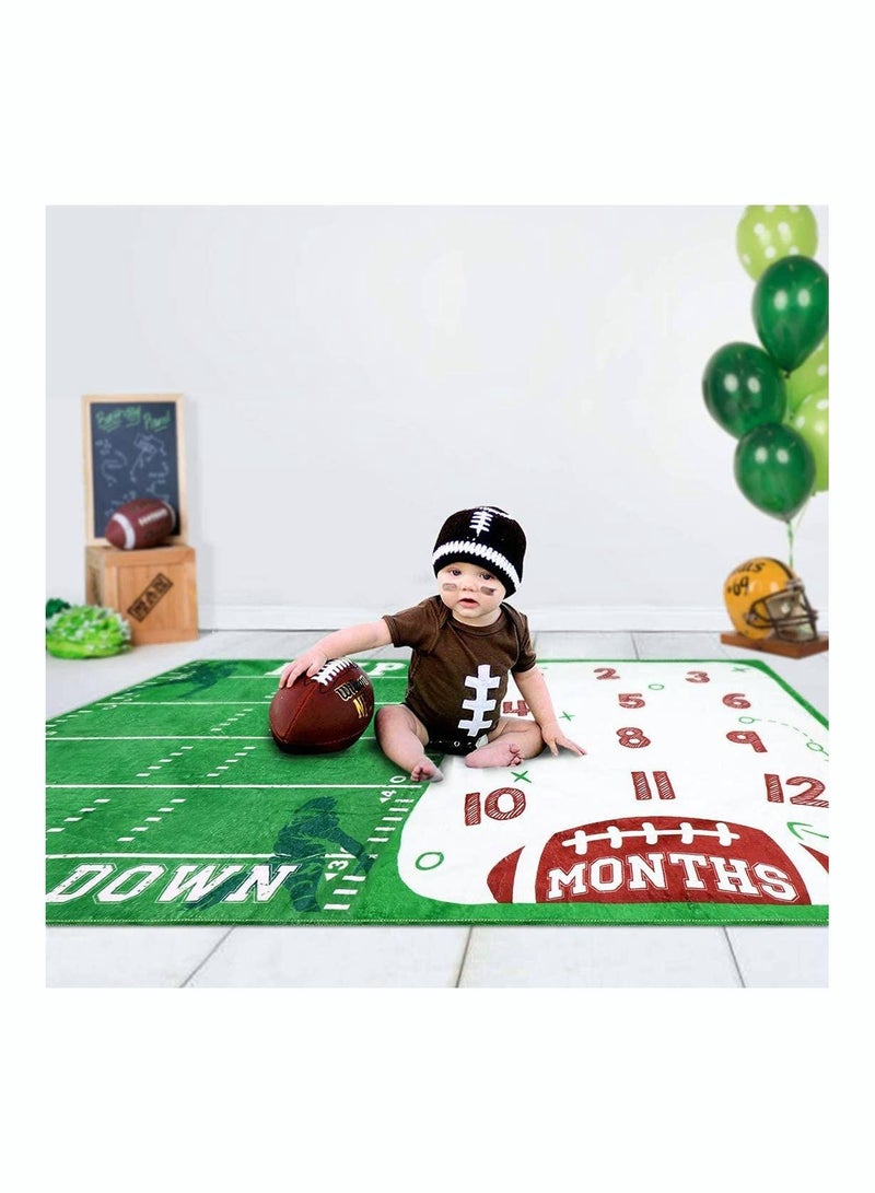 Baby Photography Blanket, Monthly Milestone Sports Background Prop Personalized Blanket for Newborn Shower, Football Theme, Month Pictures