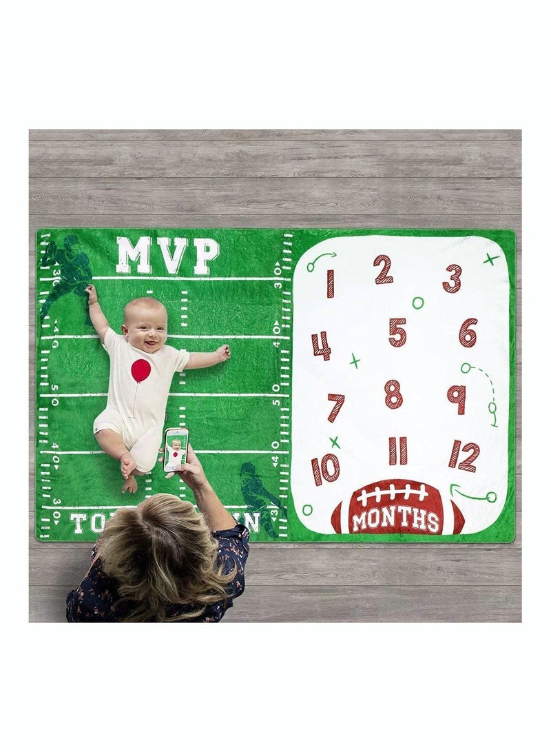Baby Photography Blanket, Monthly Milestone Sports Background Prop Personalized Blanket for Newborn Shower, Football Theme, Month Pictures