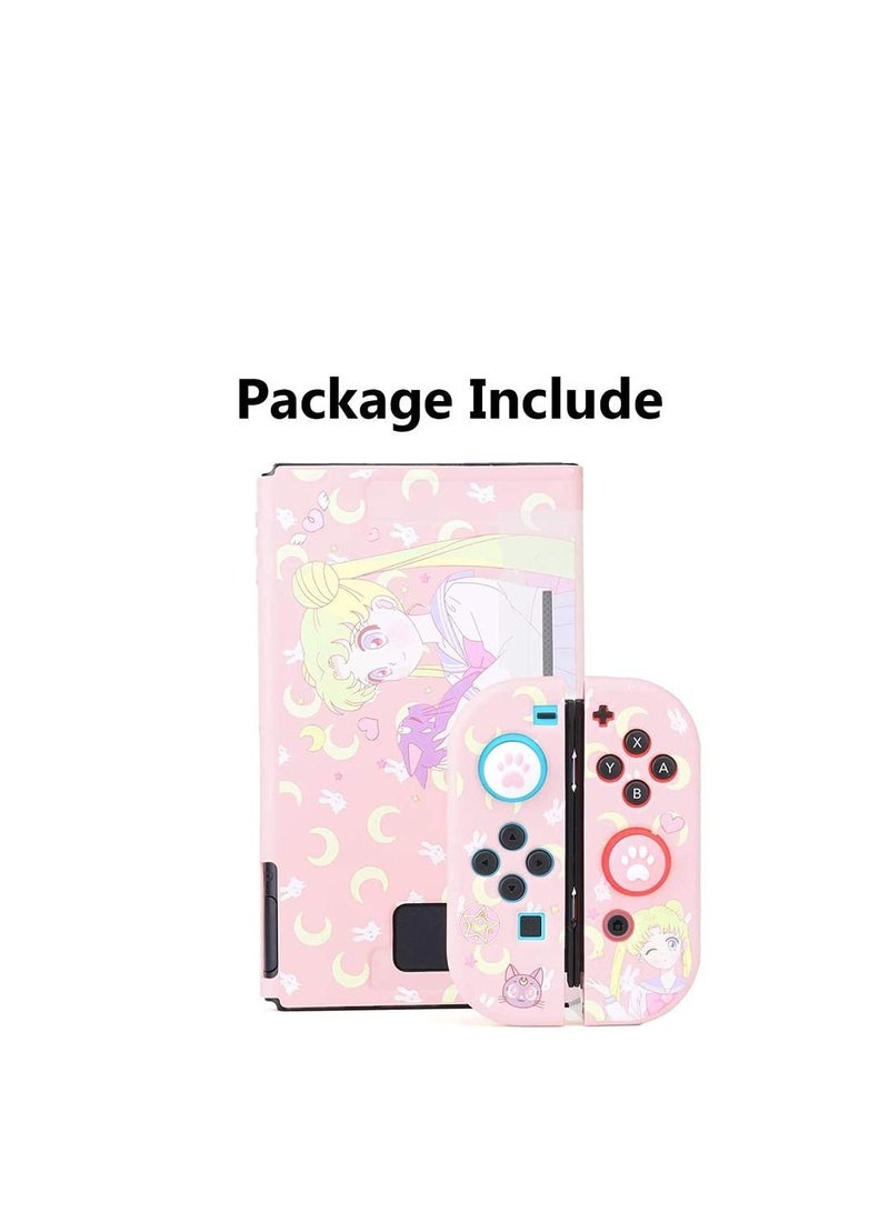 Switch Protective Cover,Cute Liquid Silicone Case for Switch, Soft Slim Grip Cover Shell Console and Joy Con, Scratch, Crack Resistant, Easy Install (Sailor Moon)